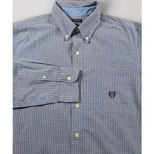 Chaps Easy Care Button Down Shirt Mens M Blue Plaid Long Sleeve Pocket Preppy